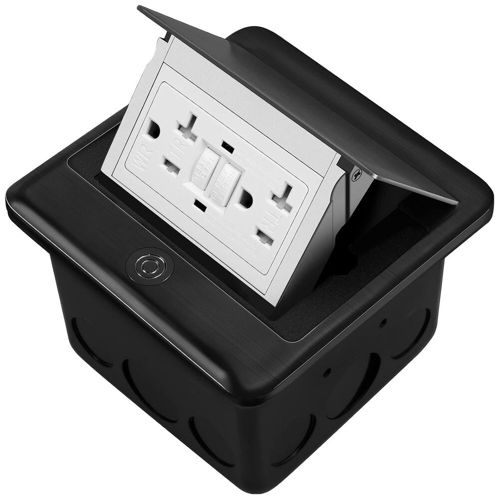 GFCI Pop Up Floor Electrical Outlet Cover Box Kit-Black